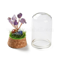 Albero dei soldi con trucioli di ametista naturale in campane di vetro a cupola con decorazioni espositive con base in legno&nbsp;DJEW-K030-02L