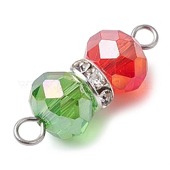 Ciondoli connettore a forma di arachide in vetro trasparente e strass in ottone e rondelle sfaccettate rosse e verdi&nbsp;PALLOY-JF03000