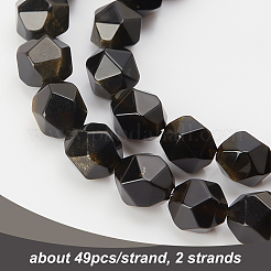 2 Strang natürliche goldene Glanz Obsidian Perlen Stränge&nbsp;G-OC0002-67