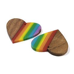 Colgantes de resina y madera de nogal con tema de arcoíris del orgullo&nbsp;X-WOOD-K012-03