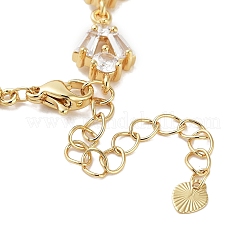 Bracciali da donna con pavé di ottone placcato in cremagliera rettangolare e catena a maglie piatte e rotonde con zirconi trasparenti&nbsp;BJEW-R317-10G