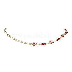 Collane da donna con maglie a ciliegia rosse in ottone smaltato e catena a graffetta in acciaio inossidabile 304&nbsp;NJEW-JN06162