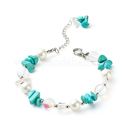 Braccialetti di perline con chip di pietre preziose miste da 4 pezzo per le donne della ragazza&nbsp;BJEW-TA00019