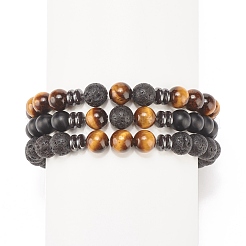 3pcs 3 bracelets extensibles de pierres précieuses mélangées naturelles et synthétiques de style&nbsp;BJEW-JB08188