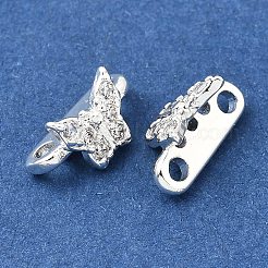 Barre distanziatrici a farfalla a 2 anello in ottone con micro pavé di zirconi cubici trasparenti.&nbsp;KK-C258-14S