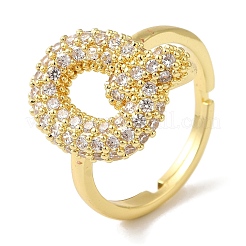 Bague réglable en laiton plaqué avec lettres micro pavées et zircones cubiques transparentes pour femmes&nbsp;KK-S391-03G-Q