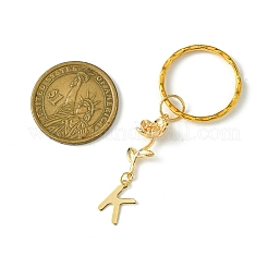 Portachiavi con ciondolo a forma di fiore in ottone e lettera in acciaio inossidabile 201 a~z&nbsp;KEYC-JKC00801