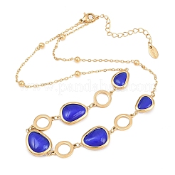 Collares de cadena con eslabones de anillo en forma de lágrima de acero inoxidable 304 y vidrio azul para mujer&nbsp;NJEW-D326-03G
