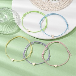 5 Stück 5 Farben Hellgold Messing Herz geflochtene Perlenarmbänder Set&nbsp;BJEW-JB09737-01S