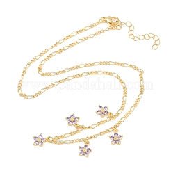 Halskette mit Anhänger in Form einer Figaro-Kette aus Messing mit lila Zirkonia-Blumenfassung für Damen&nbsp;NJEW-F364-01G