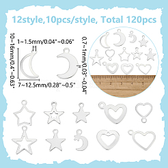 120 pièces 12 styles de breloques en acier inoxydable&nbsp;STAS-WR0001-22