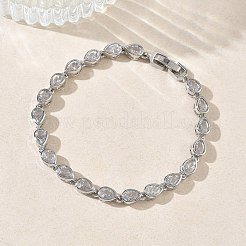 Bracelets à maillons en laiton micro pavé en forme de larme avec zircones cubiques transparents pour femmes&nbsp;BJEW-C156-07A-P