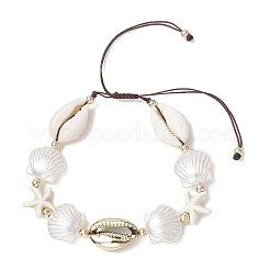 Natürliche gemischte Kauri-Muschelperlen geflochtene Perlenarmbänder&nbsp;BJEW-JB11862-01