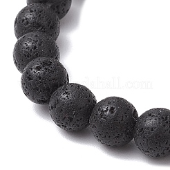 Bracciali elasticizzati con perle tonde in pietra lavica naturale&nbsp;BJEW-JB11807-02