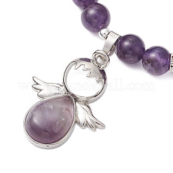 Natürliche Amethyst-Stretcharmbänder mit Engelanhängern&nbsp;BJEW-JB11046-04