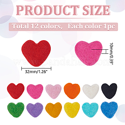 12 pz 12 colori cuore fatto a mano in feltro di lana accessori ornamentali&nbsp;AJEW-WR0002-62