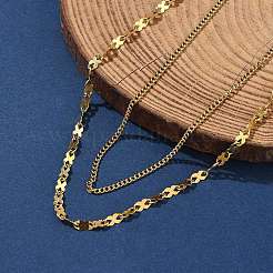 304 Edelstahl 8 geformte Gliederkette doppellagige Halsketten für Frauen&nbsp;NJEW-U050-02D-G