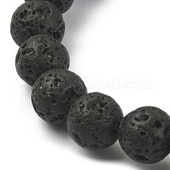 Bracciale elasticizzato con perline di roccia lavica naturale e agata nera con ciondoli in lega di smalto&nbsp;BJEW-JB09501