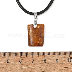 Collier pendentif rectangulaire en ambre naturel avec cordon en simili cuir noir&nbsp;NJEW-JN06436