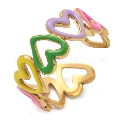 Offene Manschettenringe aus 304 Edelstahl mit Herz-Emaille für Damen&nbsp;LS-RJEW-U034-01G-01