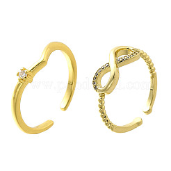 2 pz 2 stili ottone micro pavé trasparente cubic zirconia anelli polsino per le donne&nbsp;RJEW-S399-04G