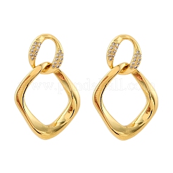 Rhombus Messing Micro Pave klare Zirkonia Ohrstecker&nbsp;EJEW-R025-12G