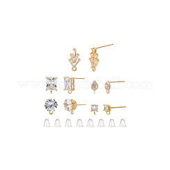 10 paio di orecchini a bottone in ottone con zirconi cubici in 5 stili&nbsp;DIY-AN0001-14