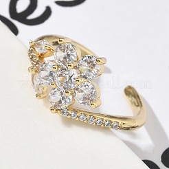Manschettenringe aus Messing mit Mikropavé-Zirkonia für Damen&nbsp;RJEW-H256-05G