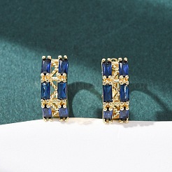 Orecchini a cerchio rettangolari in ottone con micro pavé di zirconi cubici&nbsp;EJEW-H178-03G