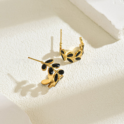 Élégantes boucles d'oreilles à tige en acier inoxydable 201 en forme de feuille&nbsp;WA6314-2