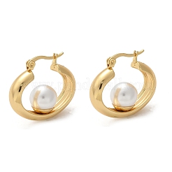Pendientes de aro con perlas de imitación de acero inoxidable 304 y plástico ABS.&nbsp;EJEW-S253-24G