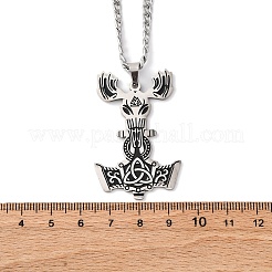 Collane con catena intrecciata in acciaio inossidabile 201 con ciondolo a forma di martello di Thor mjolnir vichingo per uomo&nbsp;NJEW-S440-05AS