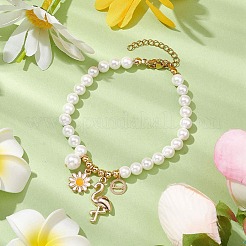 Braccialetti con ciondoli con fiori di margherite primaverili e gru&nbsp;BJEW-JB10486