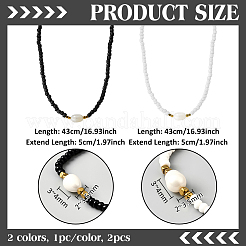 2 collana di perle di riso naturali e semi di vetro di 2 colori per donna&nbsp;NJEW-GO0001-04B