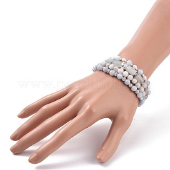 4 pz 4 stili naturali e sintetici pietre preziose miste e set di bracciali elastici con perline in acciaio inossidabile 304 per le donne&nbsp;BJEW-JB09116