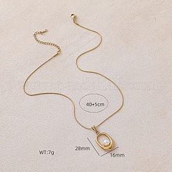 Collane con ciondolo ovale in acciaio inossidabile chirurgico 316 con perla sintetica per donna&nbsp;CK2829