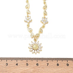 Halsketten mit Blumenanhänger aus Messing mit Zirkonia-Pavé&nbsp;NJEW-C121-04C-G