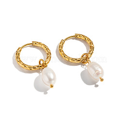 Orecchini pendenti a cerchio in acciaio inossidabile 304 con perle d'acqua dolce per donna&nbsp;DA5671