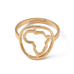 Anillo ajustable con diseño de mapa de África hueco de acero inoxidable con revestimiento de iones (IP) 201 para mujer&nbsp;RJEW-C045-04G