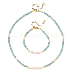 Sets aus Armbändern und Halsketten aus natürlichem Amazonit und natürlichen Süßwasserzuchtperlen&nbsp;SJEW-JS01386