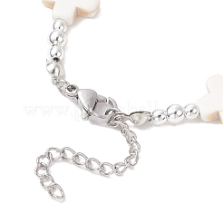Braccialetti con ciondolo a forma di croce in ottone sintetico turchese con perline a forma di teschio&nbsp;BJEW-JB12192-02