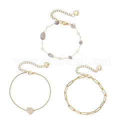 Cadena de eslabones de acero inoxidable 304 con forma de corazón y pepitas de labradorita natural&nbsp;BJEW-JB12459-02