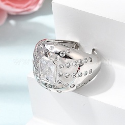 Bagues ouvertes en laiton avec micro pavé de zircones cubiques pour femmes&nbsp;RJEW-L343-03P-02