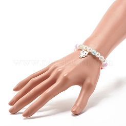 Bonbonfarbenes rundes elastisches Perlenarmband mit Emaille-Anhänger für Kinder&nbsp;BJEW-JB07637