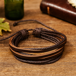 6 Stück 2 Farben PU-Leder mehrsträngige geflochtene Armbänder für Männer&nbsp;BJEW-GO0002-15