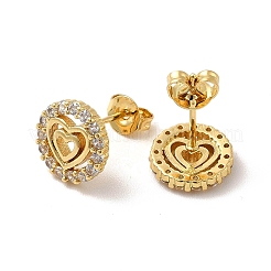 Aretes de corazón ahuecados con circonitas cúbicas transparentes&nbsp;EJEW-F301-12