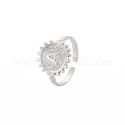 Anello polsino aperto piatto rotondo in acciaio inossidabile 304 anti-ossidazione con lettera iniziale per uomo e donna&nbsp;RJEW-S405-246P-A