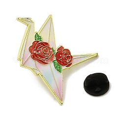 Broches en alliage émaillé représentant une grue en papier et une rose&nbsp;JEWB-F043-02A
