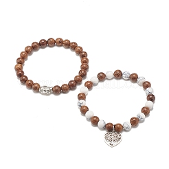 Holz- und Synthetik-Howlith-Perlen-Stretch-Armband-Sets&nbsp;BJEW-JB07738
