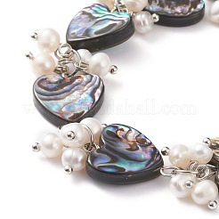 Pulseras de cuentas de concha de abulón natural de corazón / concha de paua&nbsp;BJEW-JB05776-01